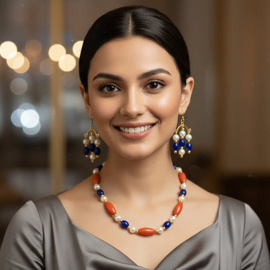 Vibrant Orange Blue Necklace Set