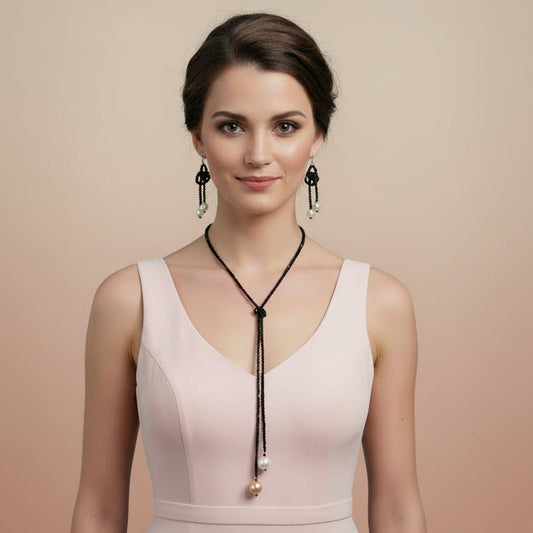 Pearl Drops-Tie Black Opera Necklace-Set