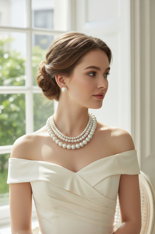 Pearl Waterfall Choker Necklace Set