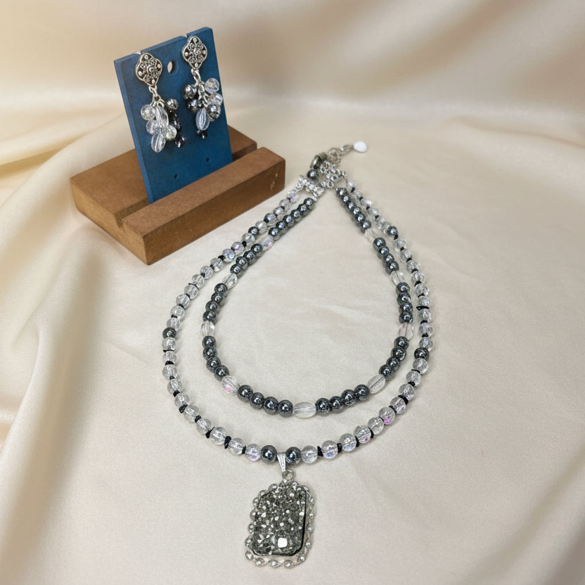 Black Crushed Pyrite Necklace Set