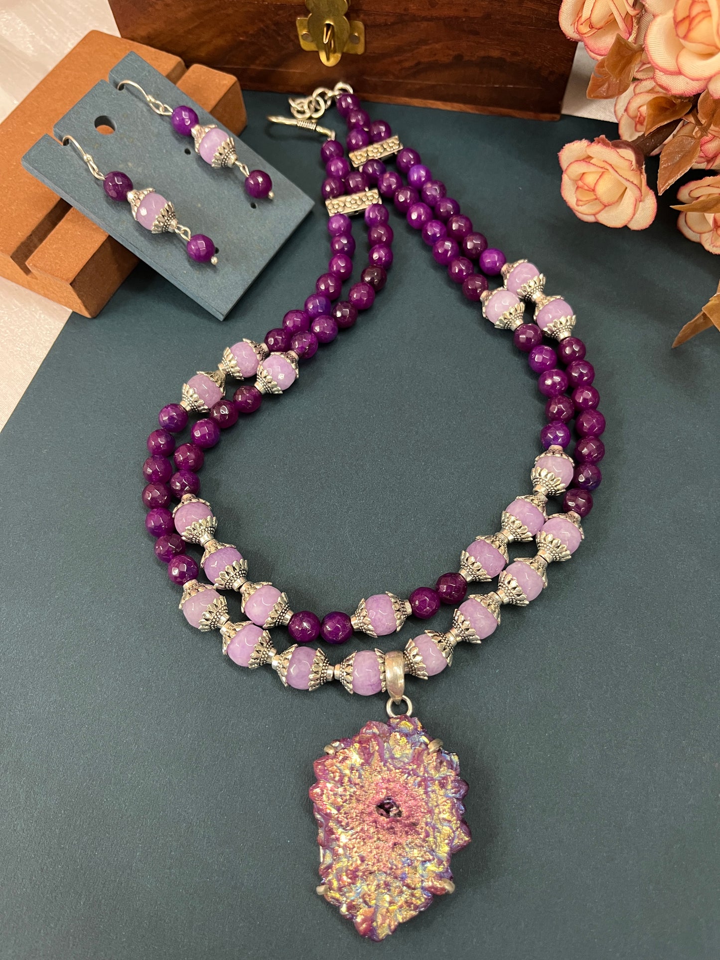 Mystic Glow Purple Druzy Necklace-Set