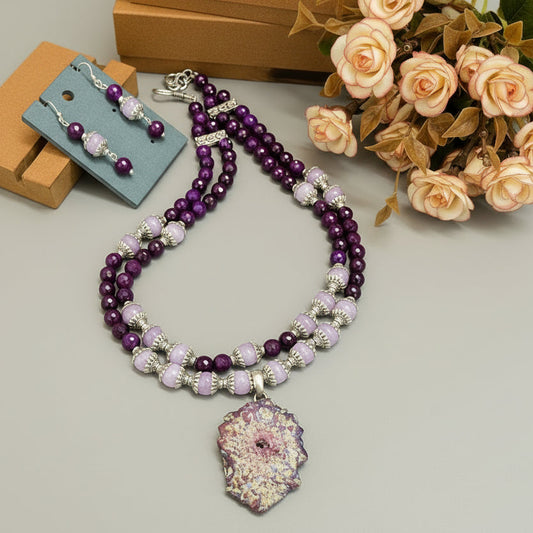 Mystic Glow Purple Druzy Necklace-Set