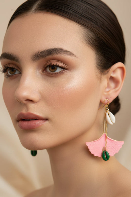 Pink Amara Leaf Long Earrings
