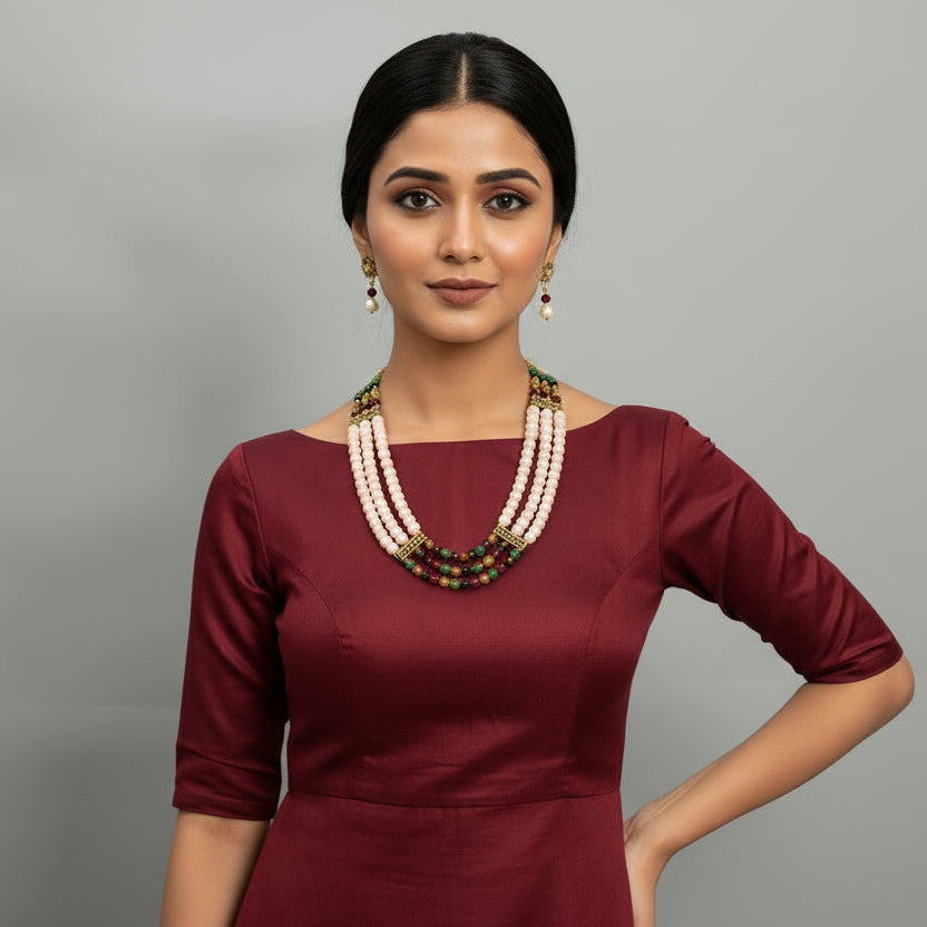 Peach Multi-Crystal Necklace Set