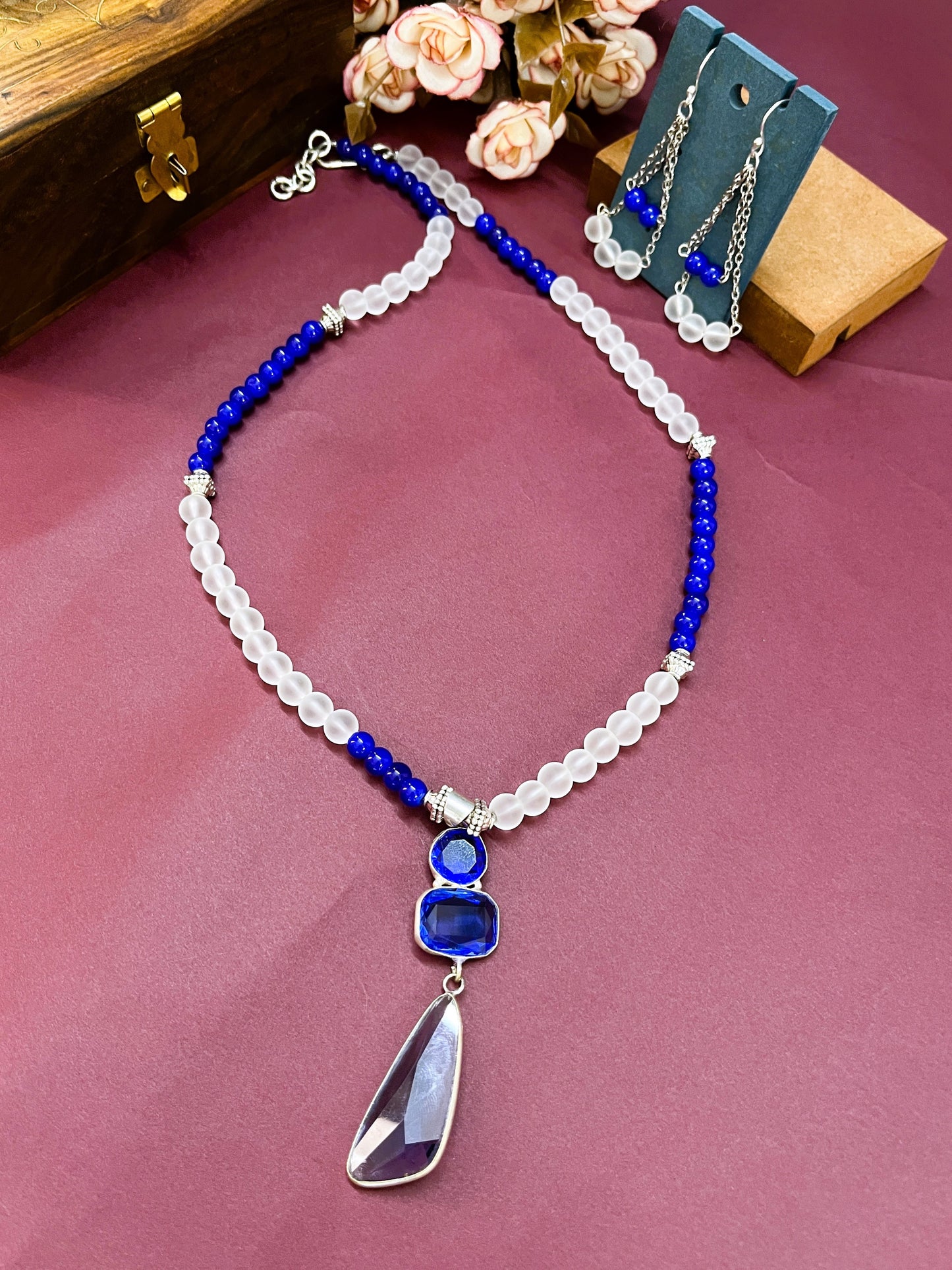 Synthetic Crystal Pendant Necklace Set