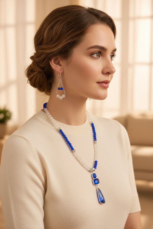 Synthetic Crystal Pendant Necklace Set