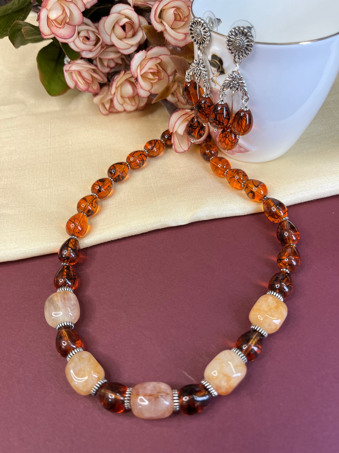Rustic Agate Charm Necklace Set