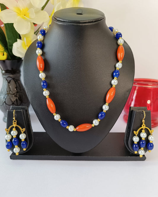 Vibrant Orange Blue Necklace Set