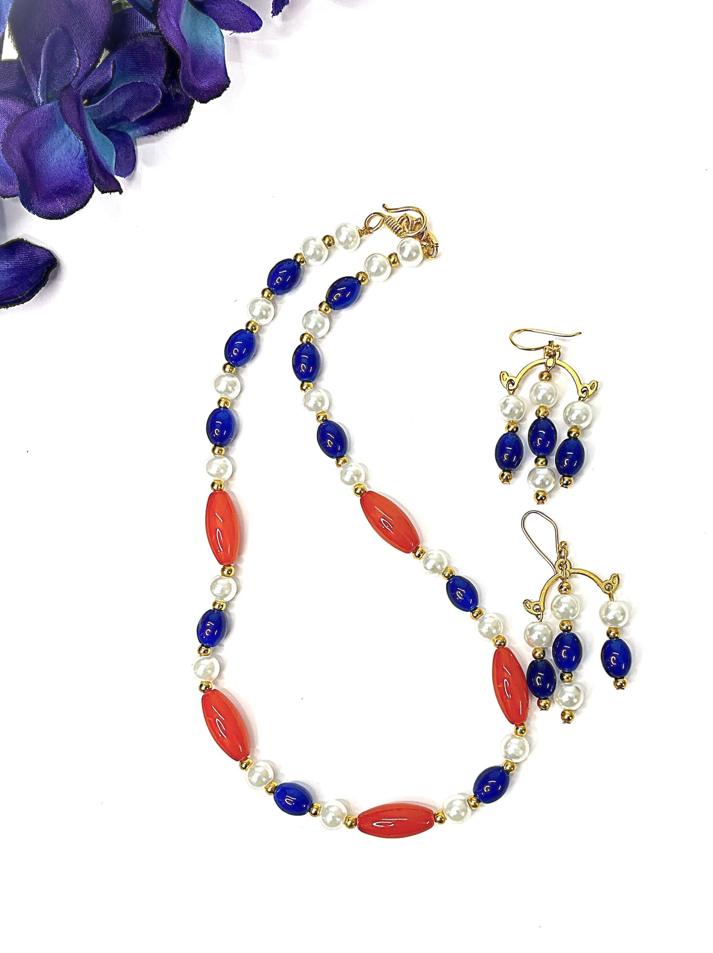 Vibrant Orange Blue Necklace Set