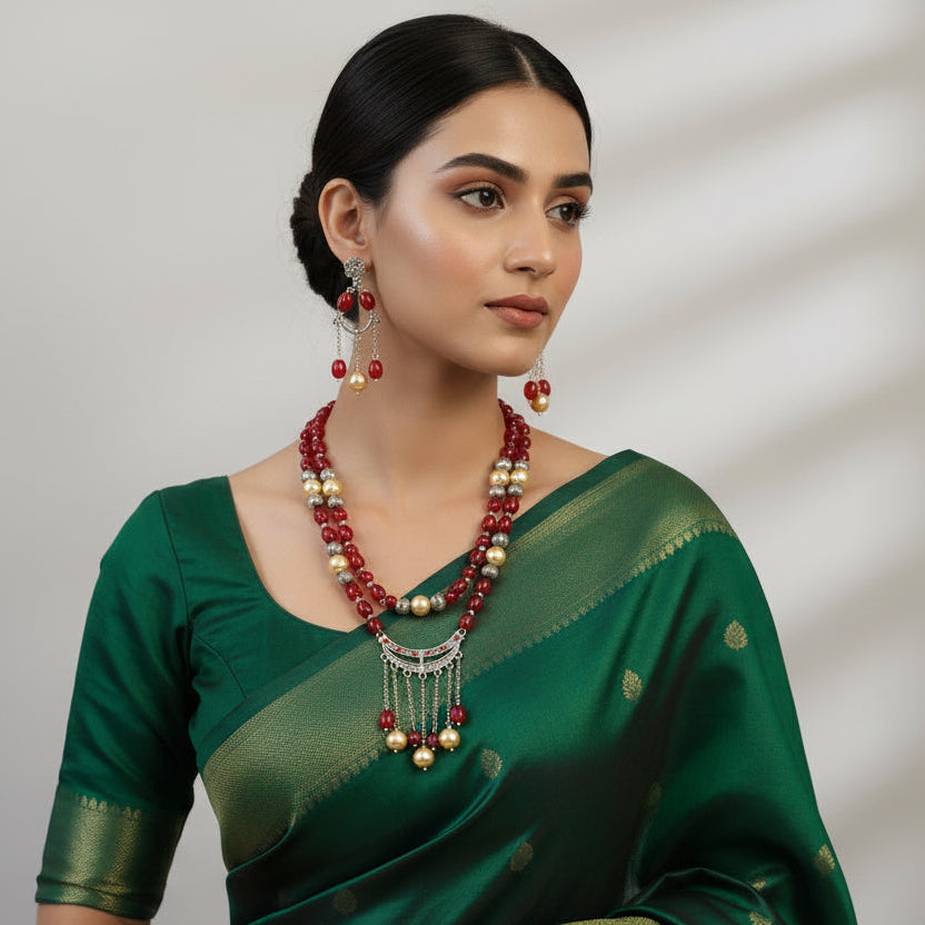 Maroon Ethnic Grace Necklace Set