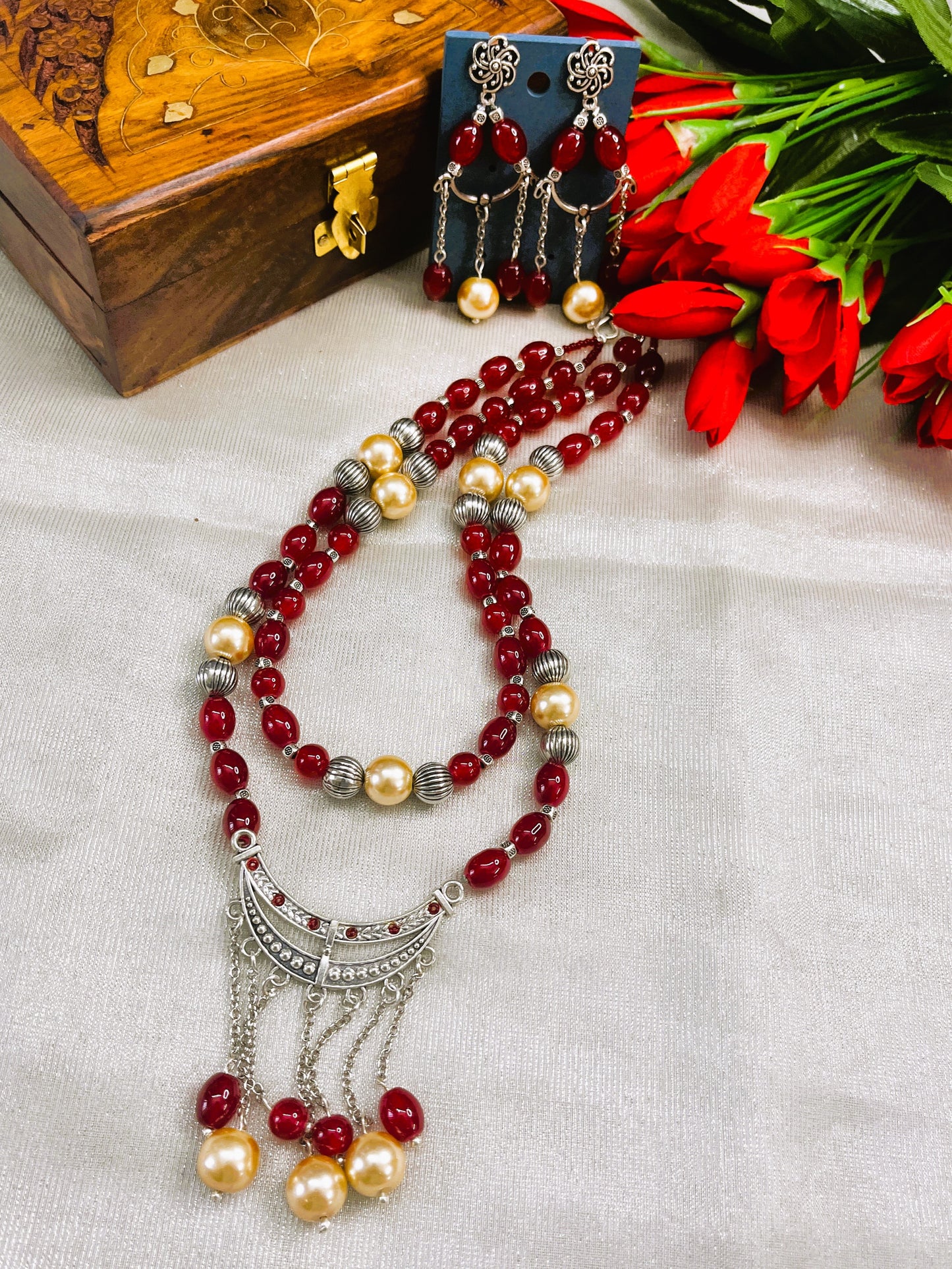 Maroon Ethnic Grace Necklace Set