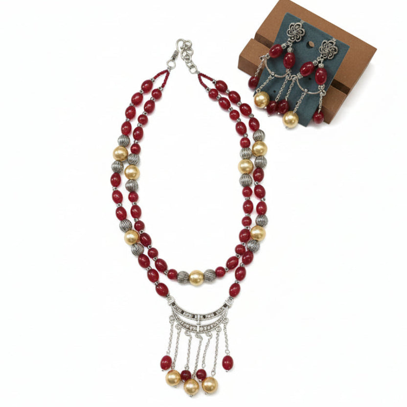 Maroon Ethnic Grace Necklace Set