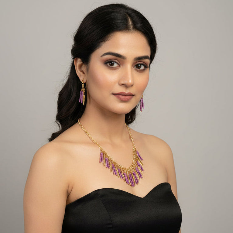 Gold Bone Leaf Necklace Set