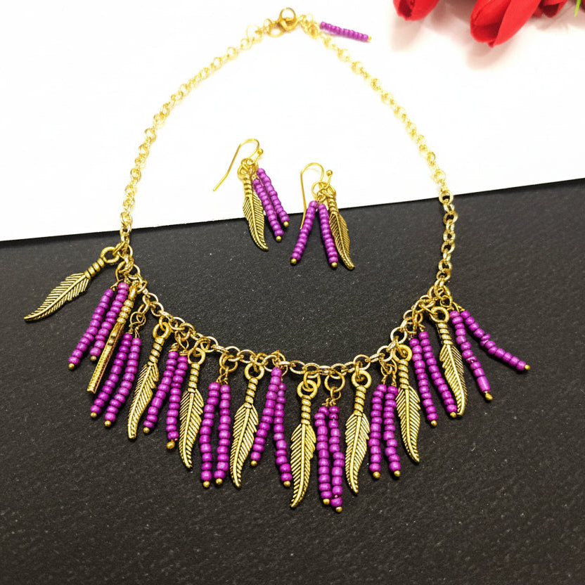 Gold Bone Leaf Necklace Set