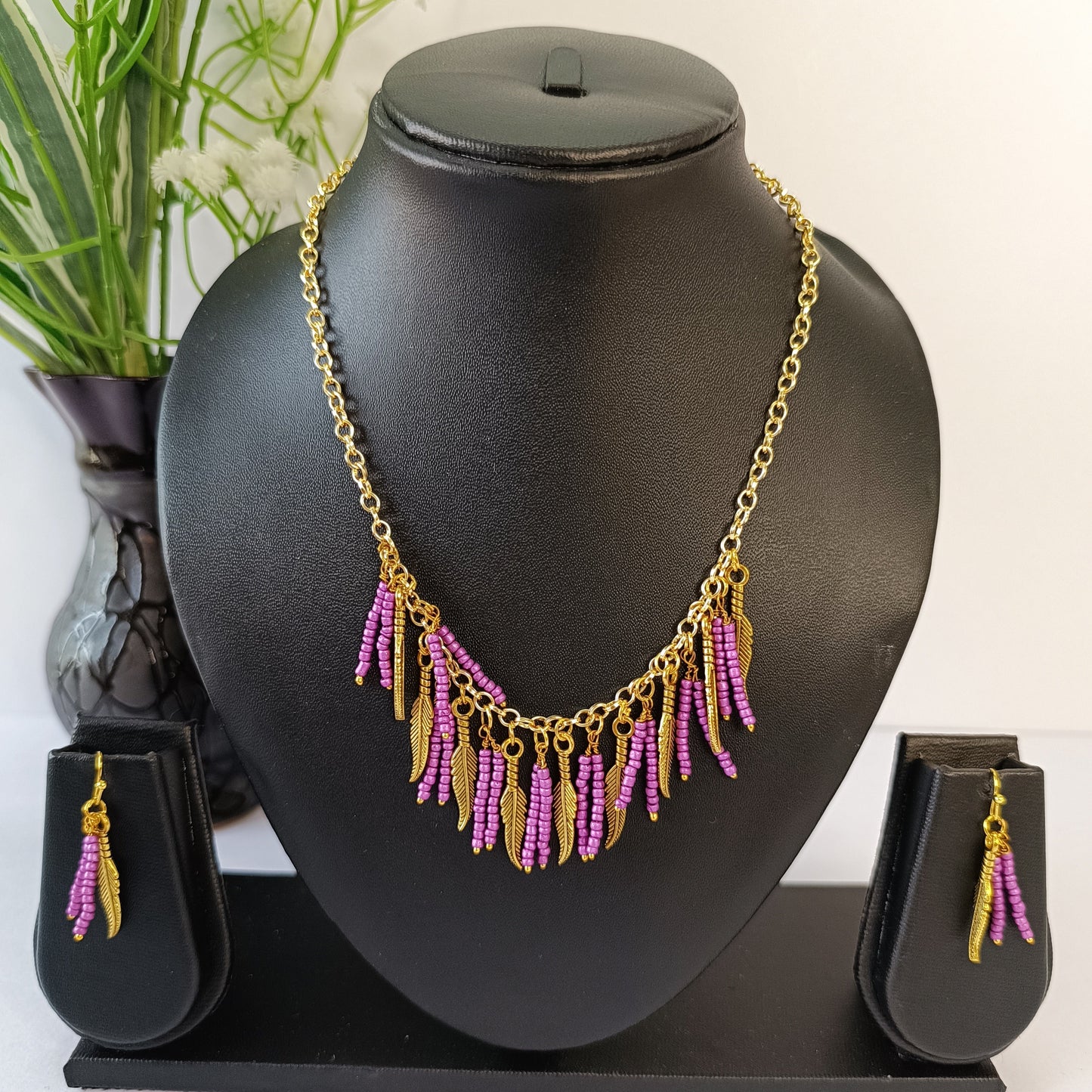 Gold Bone Leaf Necklace Set