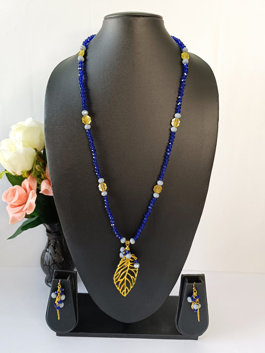 Blue Grey Leaf Necklace Set