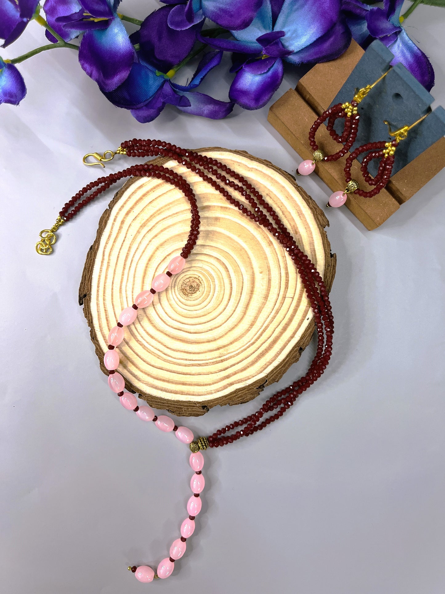 Pink Maroon Contrast Necklace Set