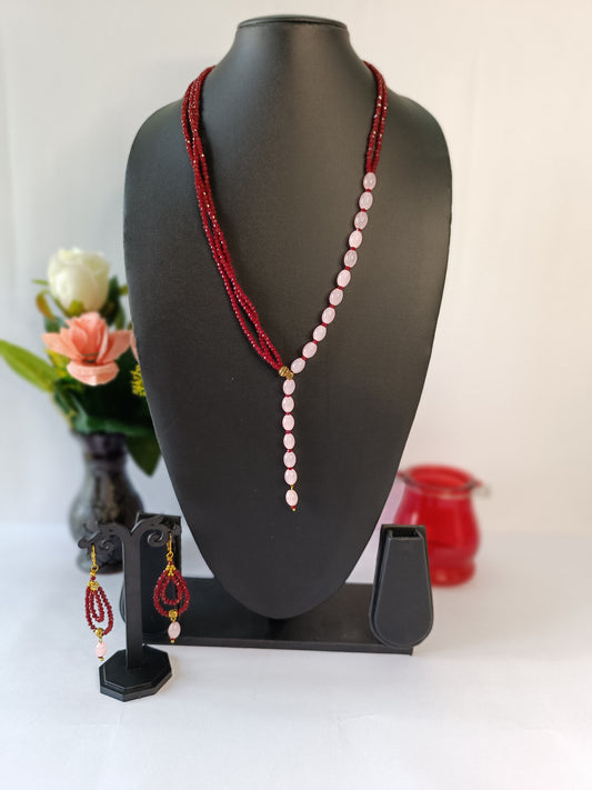 Pink Maroon Contrast Necklace Set
