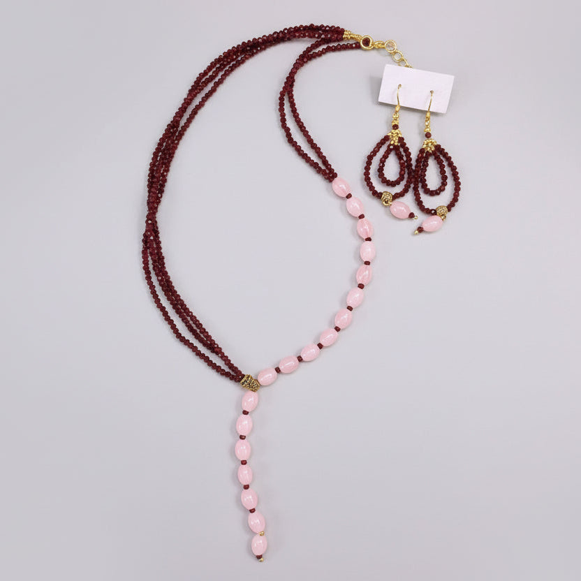 Pink Maroon Contrast Necklace Set
