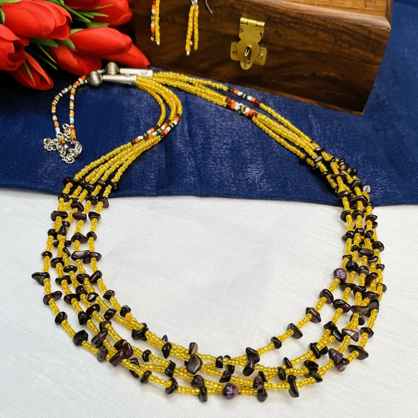 Yellow Violet Torsade Necklace Set