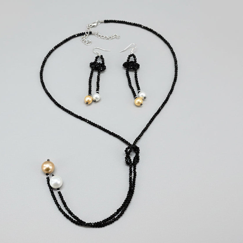 Pearl Drops-Tie Black Opera Necklace-Set