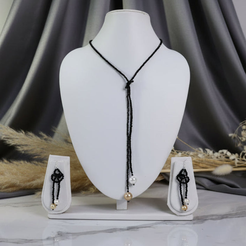 Pearl Drops-Tie Black Opera Necklace-Set