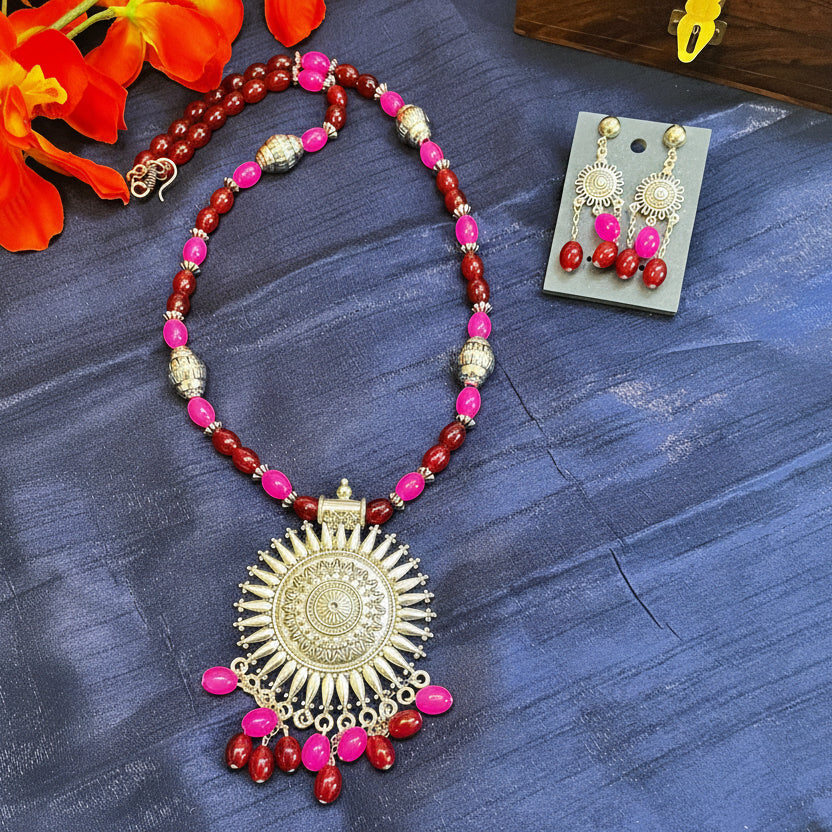 Ethnic Maroon Red Necklace Set
