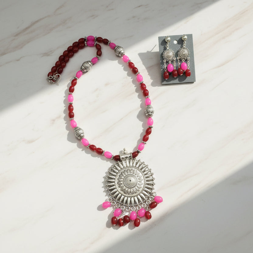 Ethnic Maroon Red Necklace Set