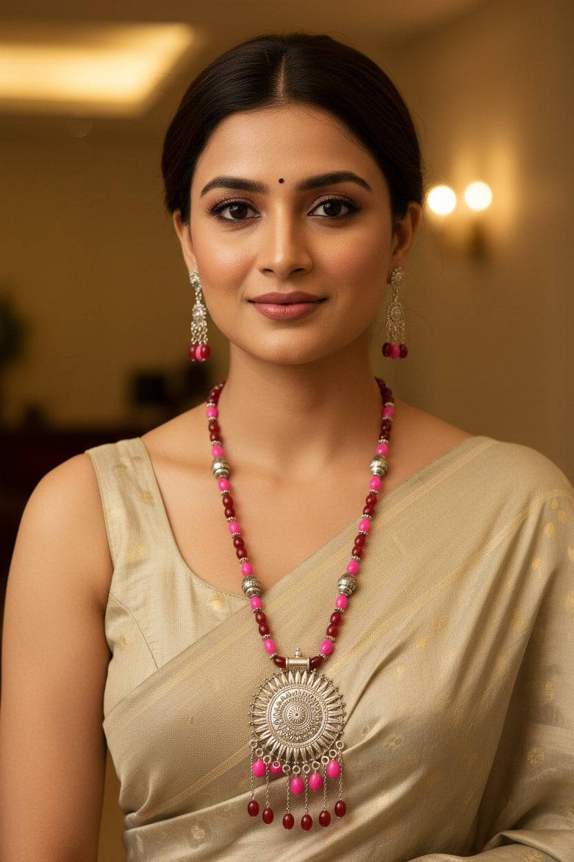 Ethnic Maroon Red Necklace Set