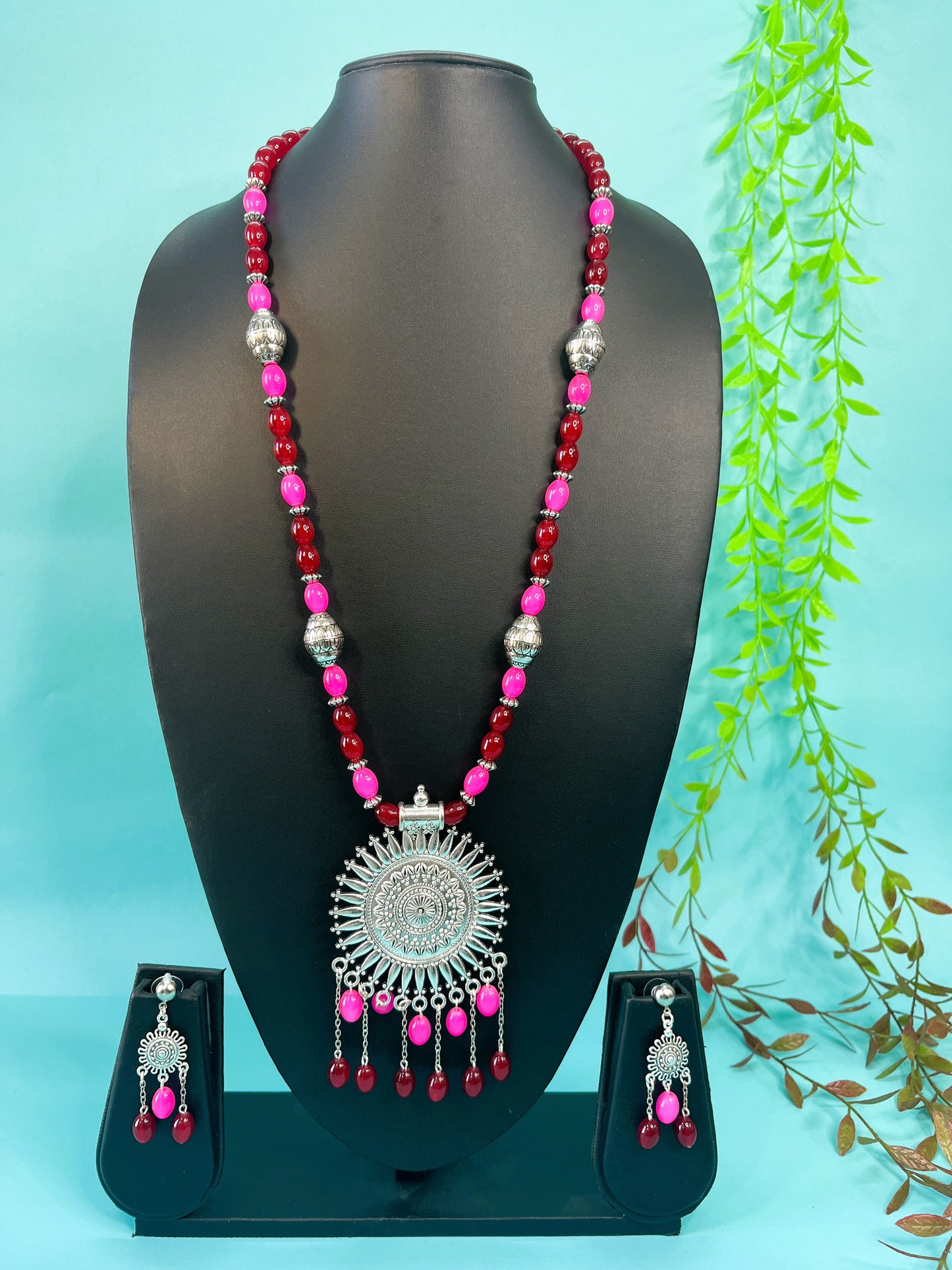 Ethnic Maroon Red Necklace Set