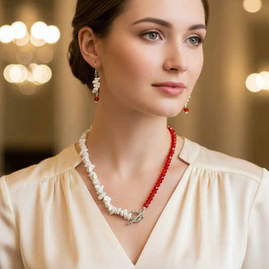 Red & White Reversible Necklace Set