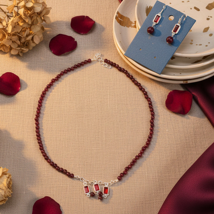 Red Agate Charm Necklace Set