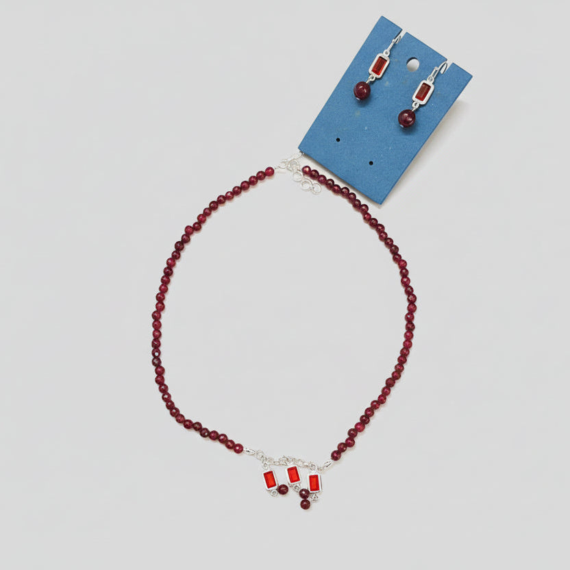 Red Agate Charm Necklace Set