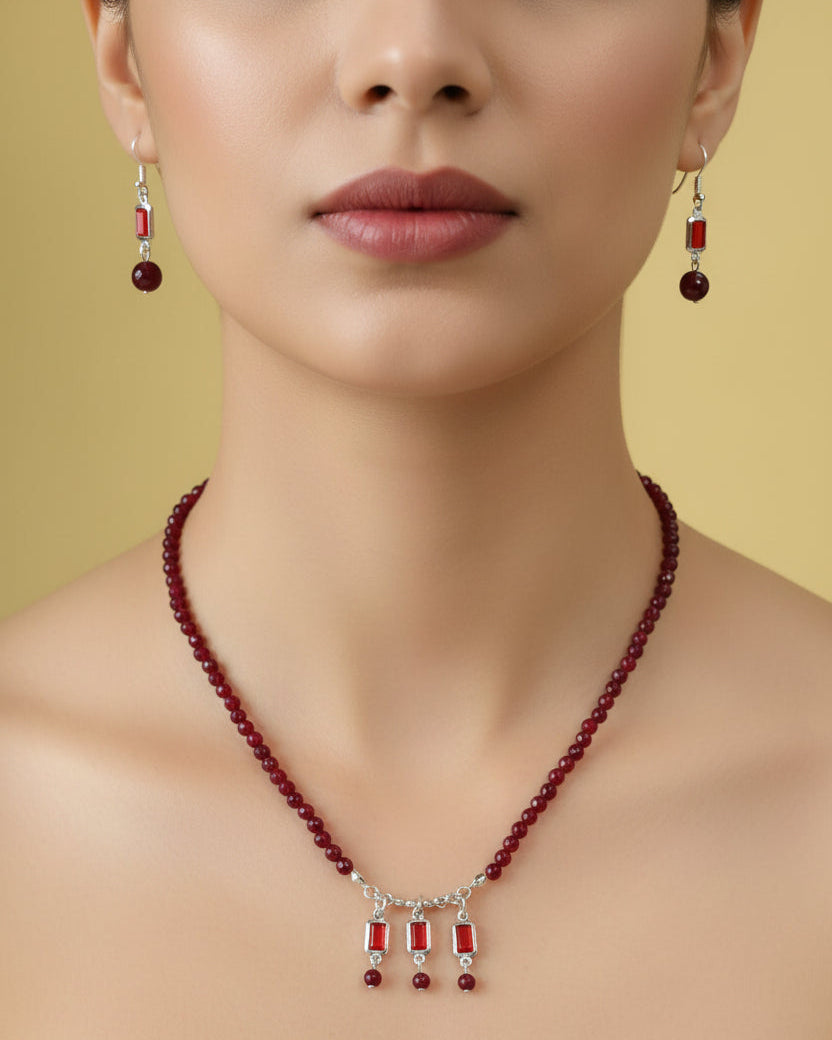 Red Agate Charm Necklace Set