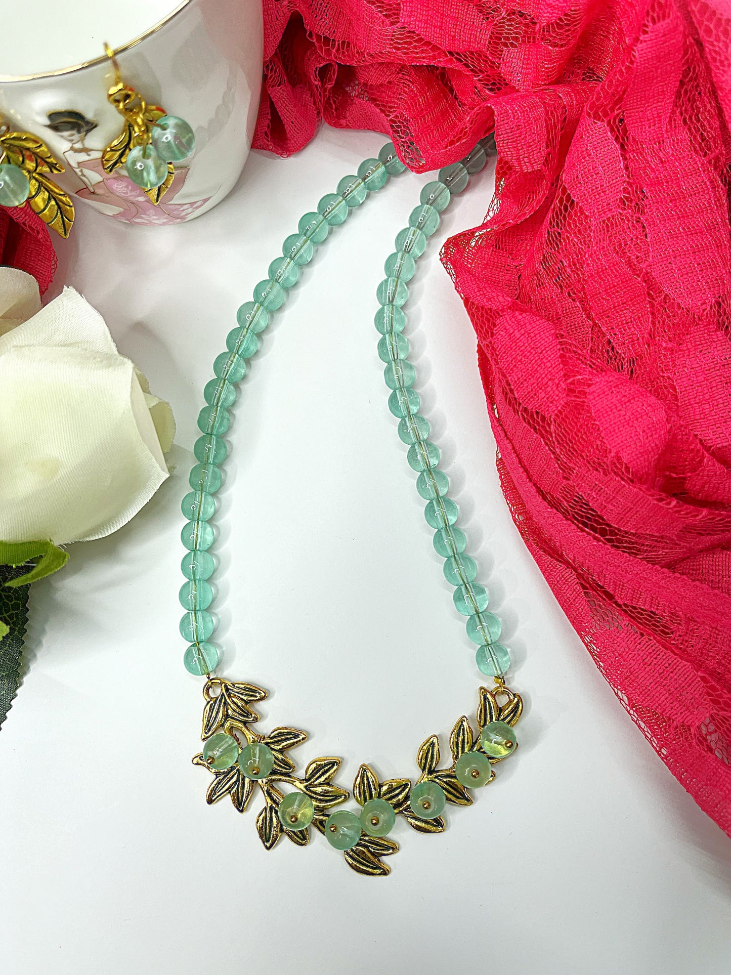Mint Leaf Elegance Necklace Set