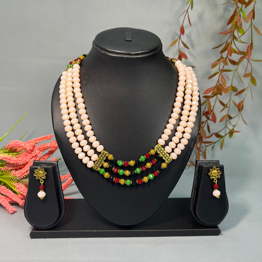 Peach Multi-Crystal Necklace Set