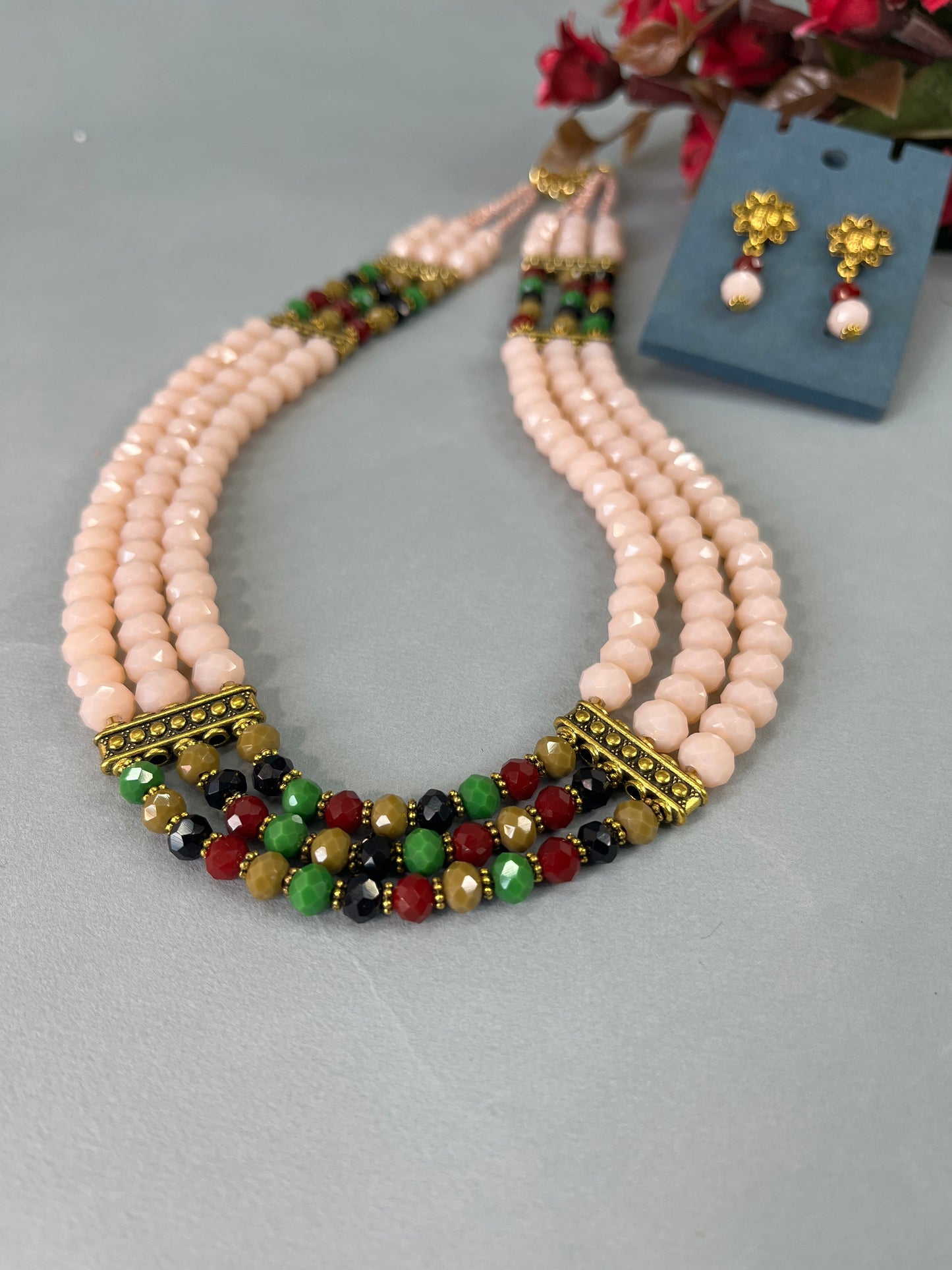 Peach Multi-Crystal Necklace Set