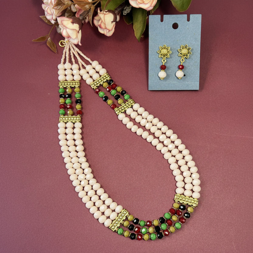 Peach Multi-Crystal Necklace Set