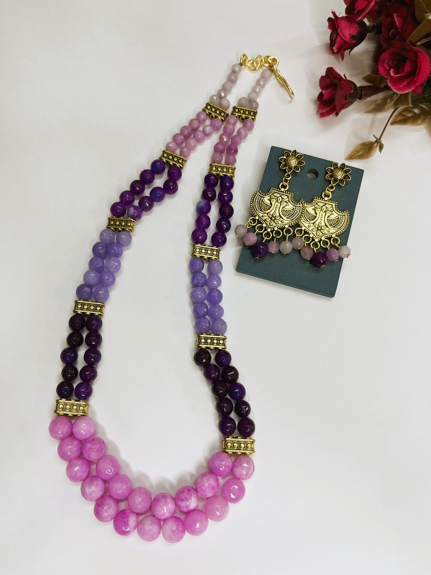Tri-Color Gradient Agate Necklace Set