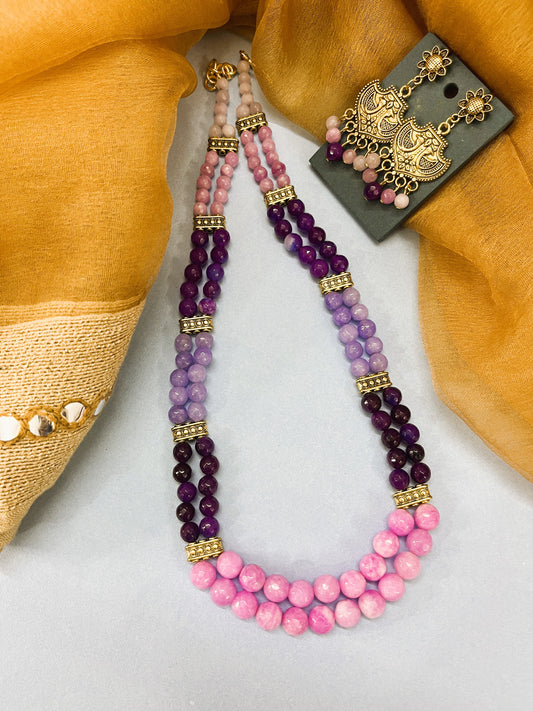 Tri-Color Gradient Agate Necklace Set