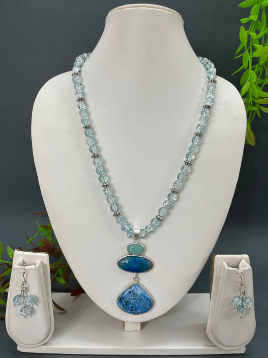 Aqua-Blue Gemstone Pendant Necklace Set
