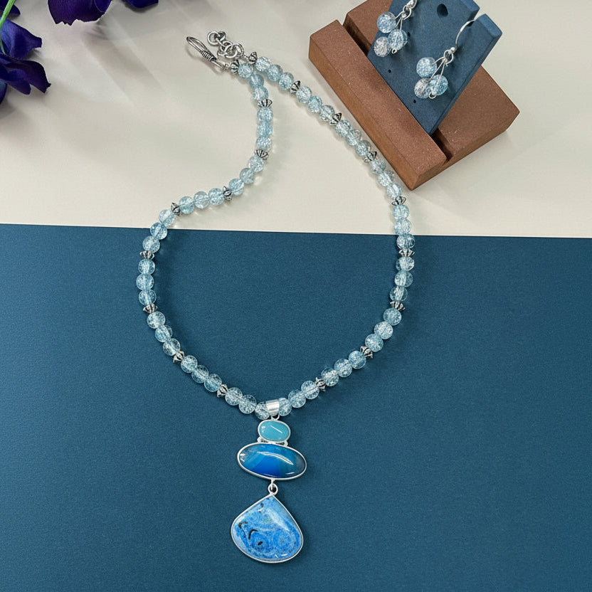 Aqua-Blue Gemstone Pendant Necklace Set