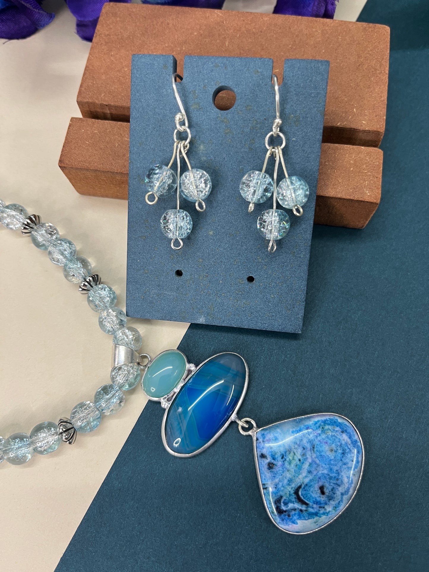 Aqua-Blue Gemstone Pendant Necklace Set