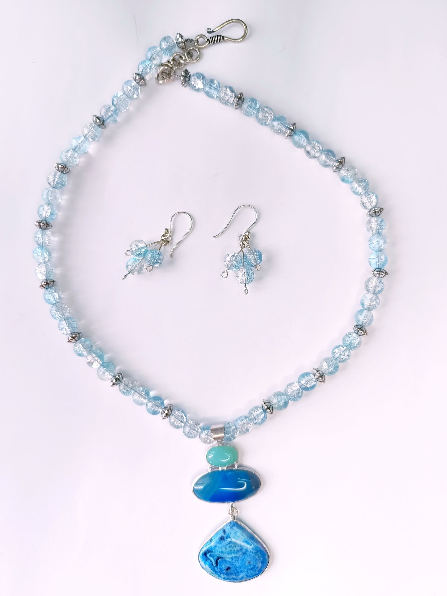 Aqua-Blue Gemstone Pendant Necklace Set
