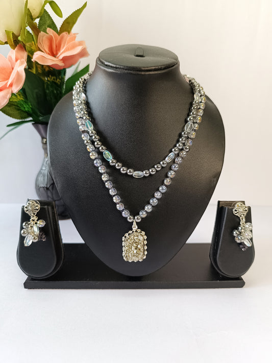 Black Crushed Pyrite Necklace Set