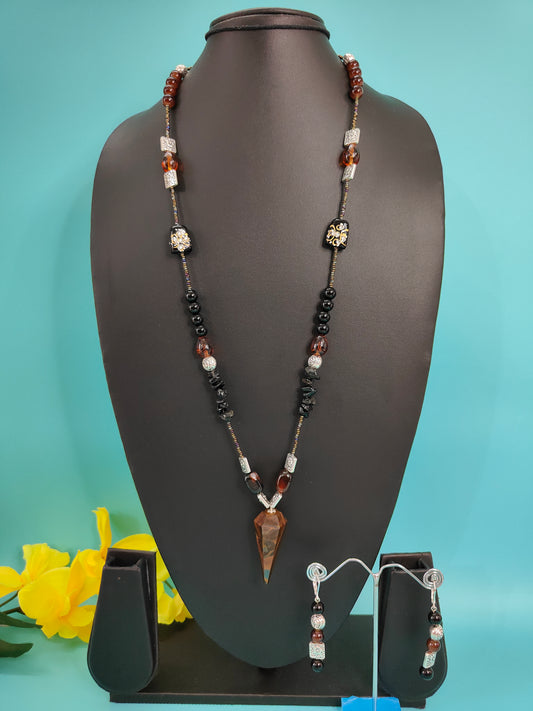 Brown Tiger’s eye Cone Pendant Necklace Set