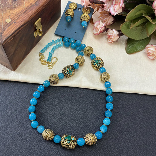 Aquamarine Kundan Opera Necklace Set