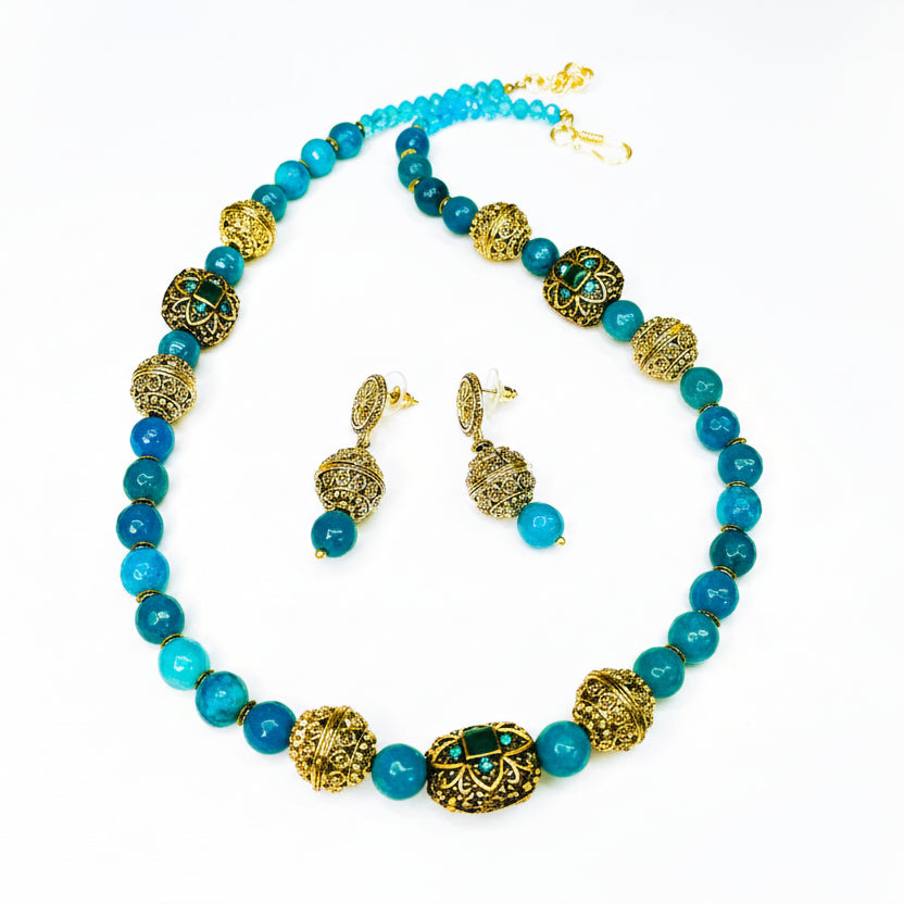 Aquamarine Kundan Opera Necklace Set
