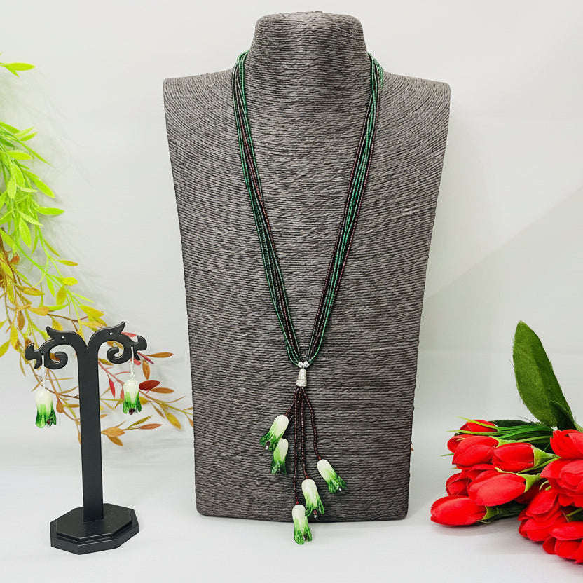 Artisan Tulip Green-Maroon Necklace Set