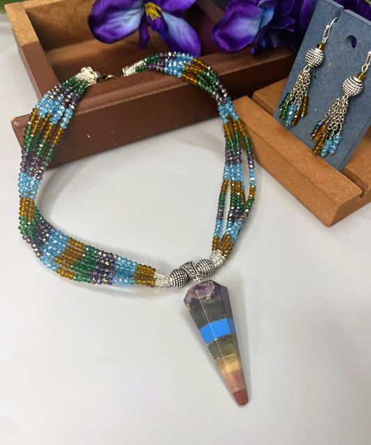 7-Chakra Cone Pendant Necklace Set